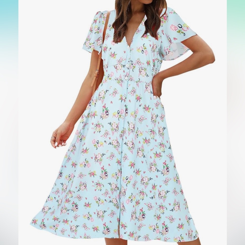 Button-Up Women’s Floral Dress With Pockets